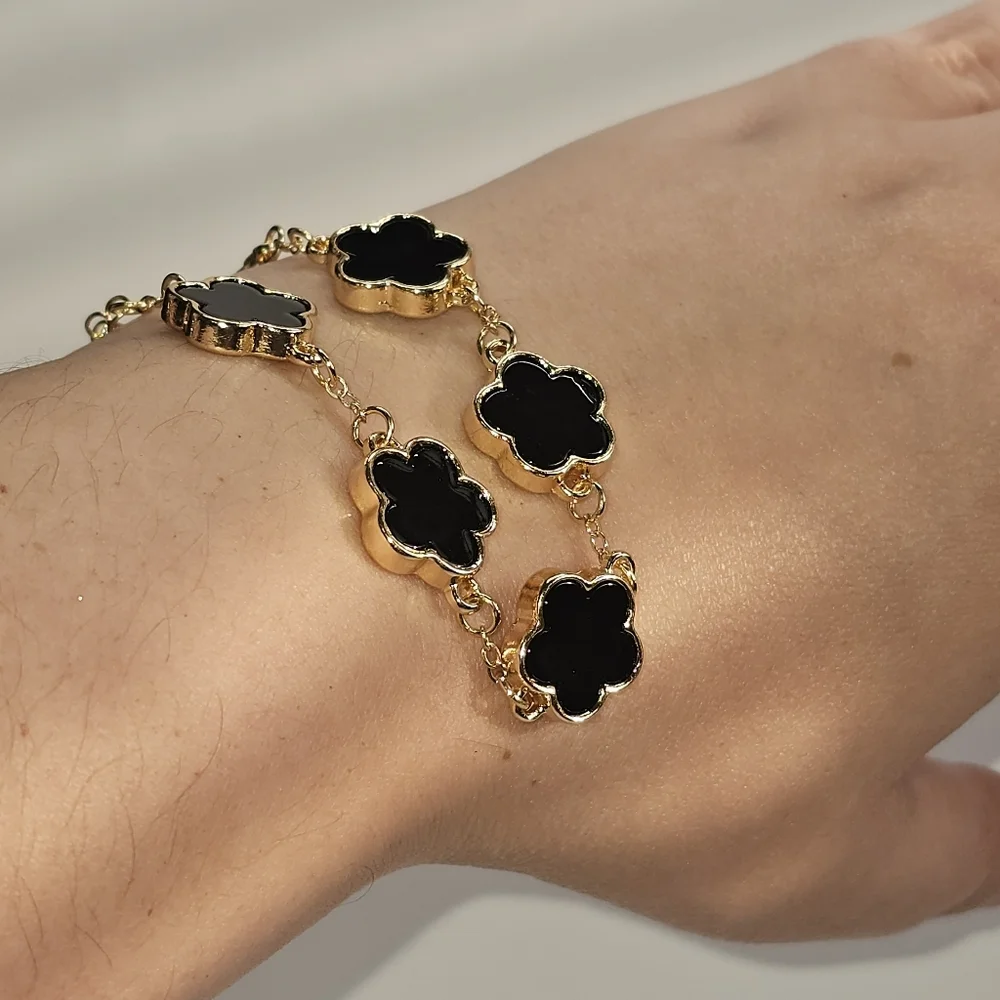 Bohemian Clover Black Gold Fashion Charm Bracelet